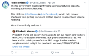 Tweet from Senator Warren