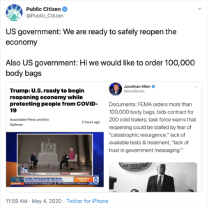 Tweet mocking the government
